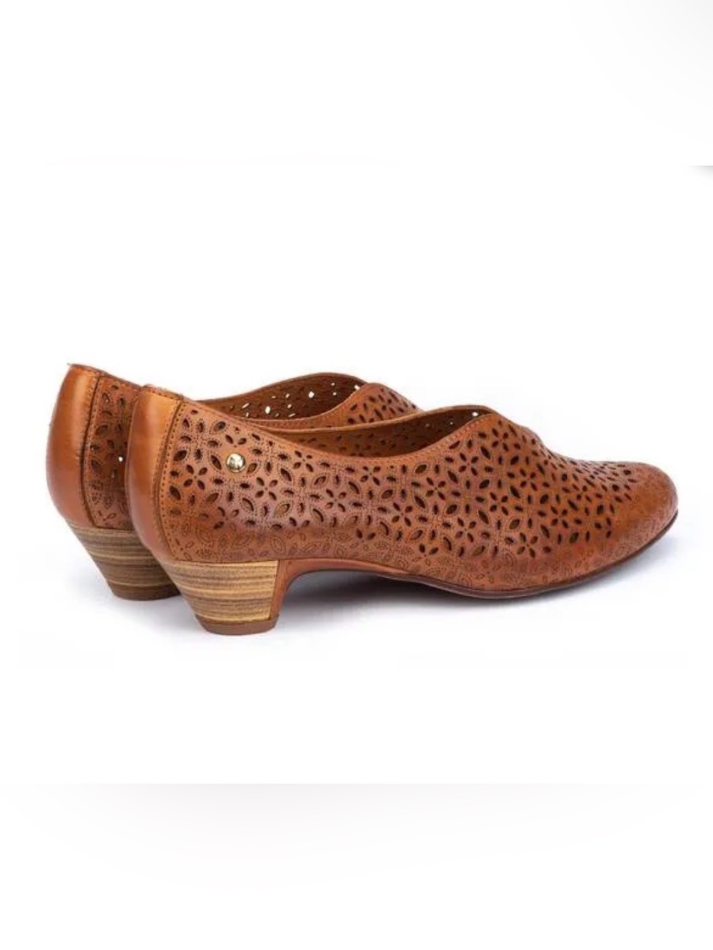 PIKOLINOS Elba Perforated Leather Pump in Brandy Leather w 1.5” Kitten Heel 7.5 - Picture 3 of 14